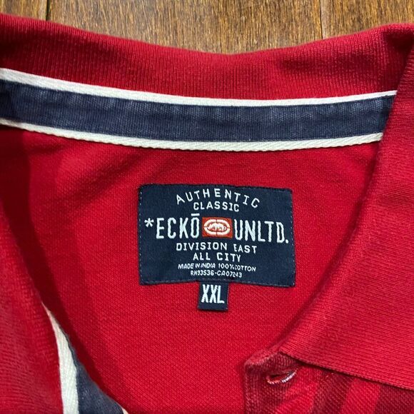 Ecko Unltd Classic Fit Vintage Y2K 00s Red Navy Cotton Polo Shirt Men's Size XXL - Picture 6 of 9